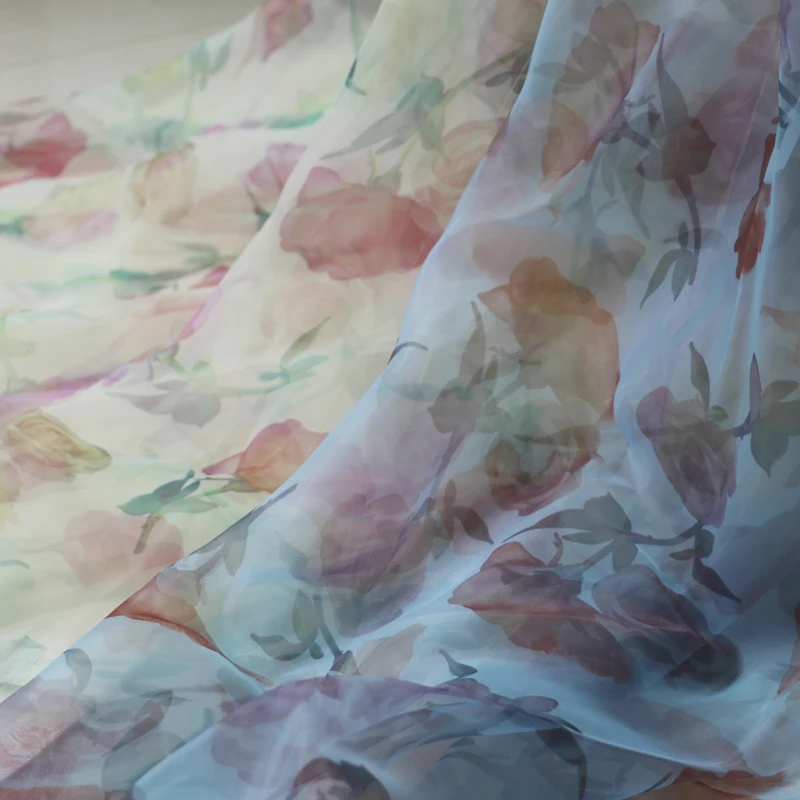 

Rose Floral Oranza Material Bridal Dress Fabric Gauze