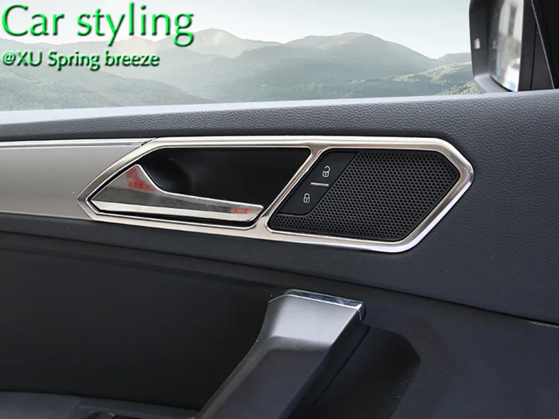 For VW Tiguan Mk2 2016 2017 L Allspace Chrome Inner Door Handle Cover Bezel Garnish Trim