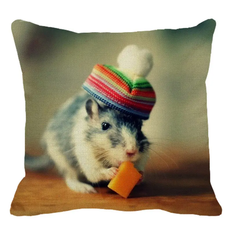 XUNYU милые животные маленькая мышка наволочка Подушка Чехол для подушки из льна диван кровать Декоративная Подушка Чехол 45x45 см C0057 - Цвет: 7