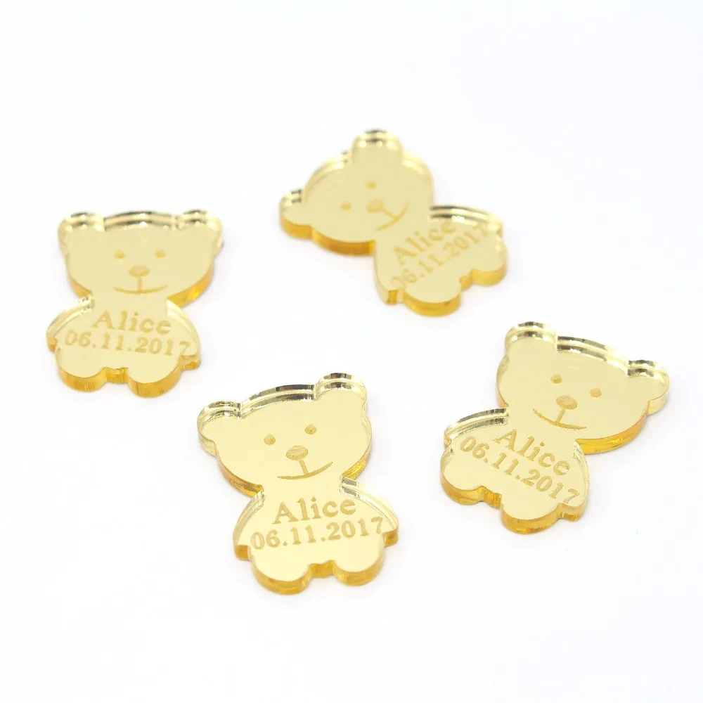

25* Personalized Prince Baby Shower Mirror Bear Table Centerpiece Decoration Princess 1th Birthday Party Favor Gift Confetti