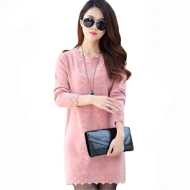 Women Sweaters Pullovers 2021 New Autumn Winter Long Knitted Sweater Knitwear Female Long Sleeve Jumper Bottoming Tops Plus size 2