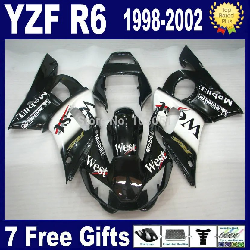

7gifts custom Road fairings For 1998 1999 2001 2002 YZFR6 black west  YZF R6 98 99 00 01 02  hulls kits Fairing set