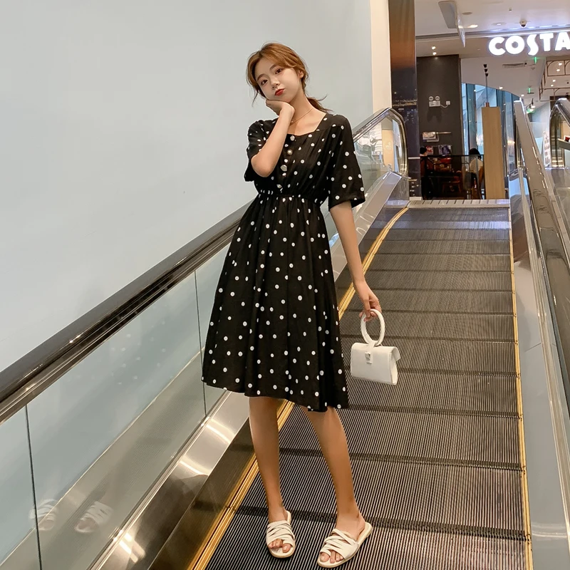 

HAYBLST Brand Women Dress 2019 Summer New Fashion Print Dot Patchwork Black Red Clothing Plus Size XL Kawaii Korean Womens Dress