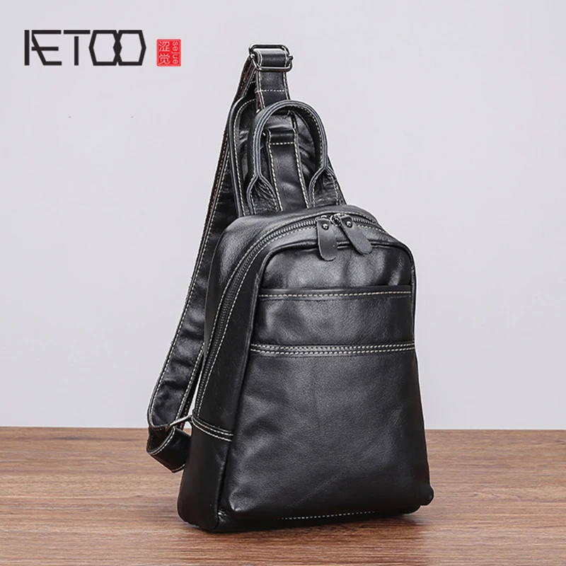 AETOO Leather Chest Bag Male Korean version of the new casual single shoulder oblique cross bag men's cowhide bag