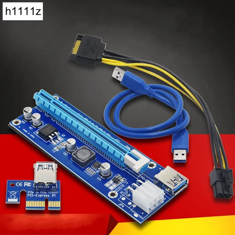 Переходная карта PCI-E PCI E Express 1X до 16X Riser Card 60 см USB 3,0 PCI-E SATA к 6Pin мощность кабель для BTC Bitcoin Mining Antminer шахтер