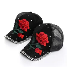 Женская модная бейсбольная кепка с цветочной вышивкой, бейсбольная кепка со стразами, регулируемая бейсбольная шапка, однотонная бейсбольная кепка