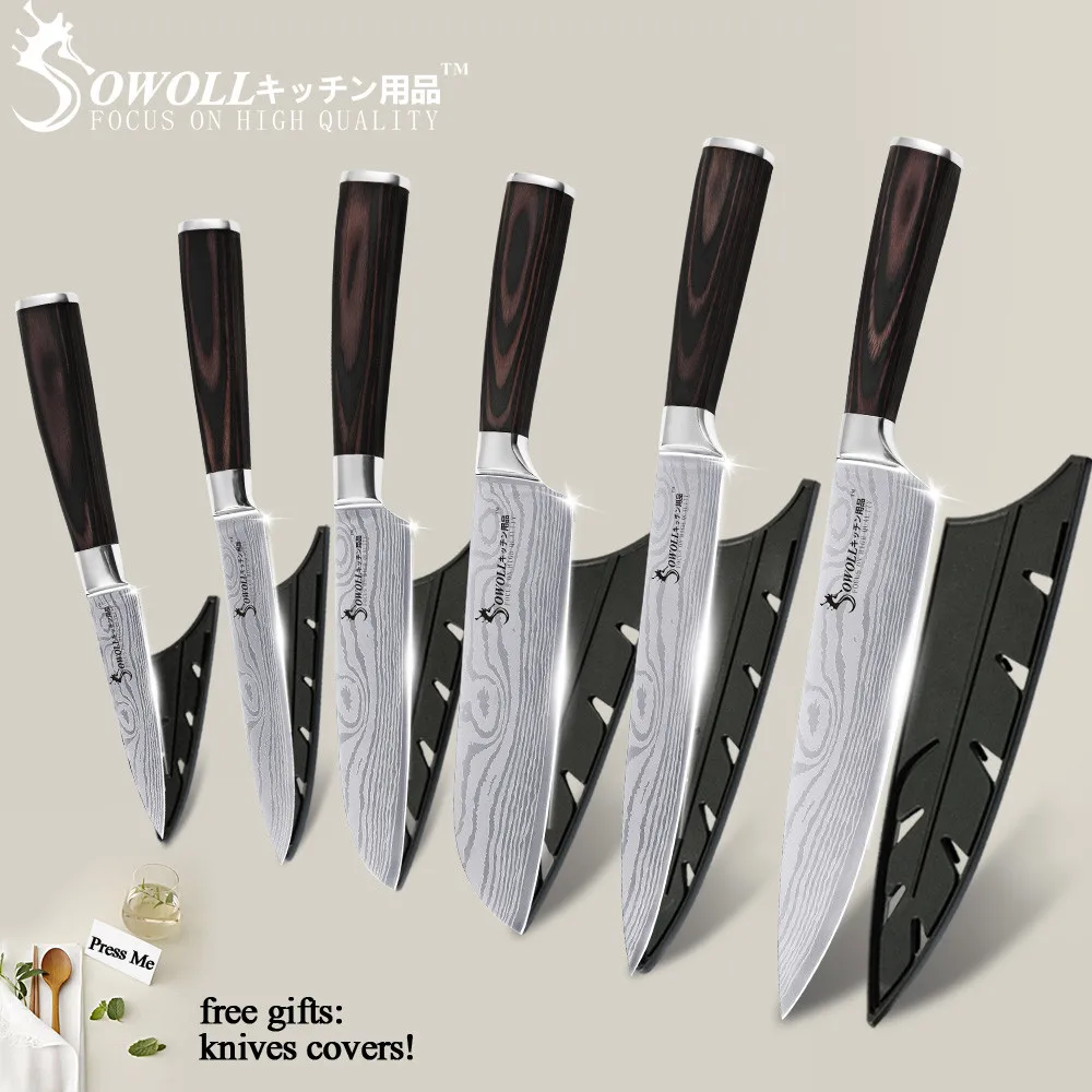 

SOWOLL Kitchen Knives Stainless Steel Knife Tools Color Wood Handle Fruit Vegetable Meat Cooking Tools Accessories New Arrival