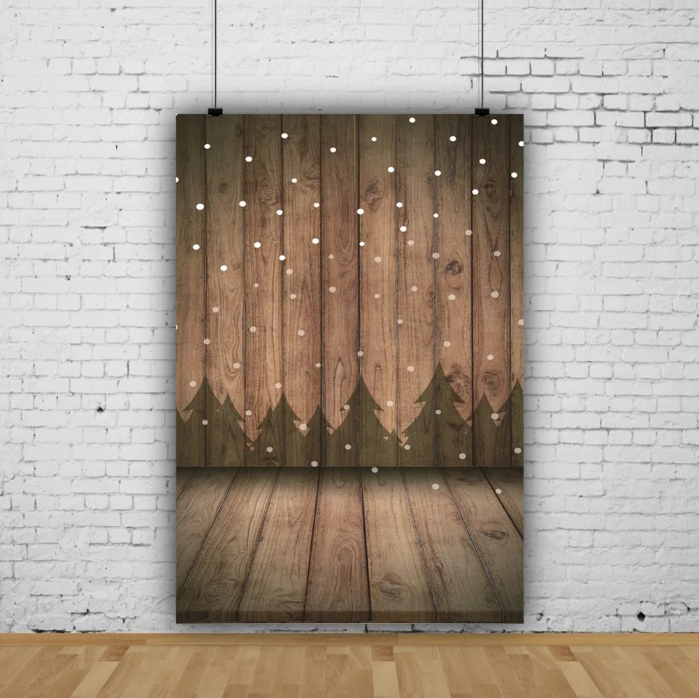 Laeacco Wooden Board Wall Pine Snowflake Dots Baby Birthday Portrait Photographic Background Photography Backdrop Photo Studio