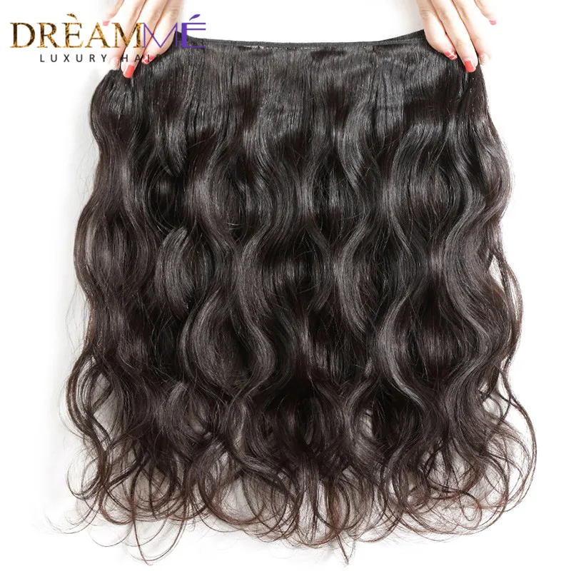 Dream me 13x4 синтетический fronto синтетическое Закрытие с 3 пучками бразильские волнистые человеческие волосы Remy для наращивания натуральный цвет плетение