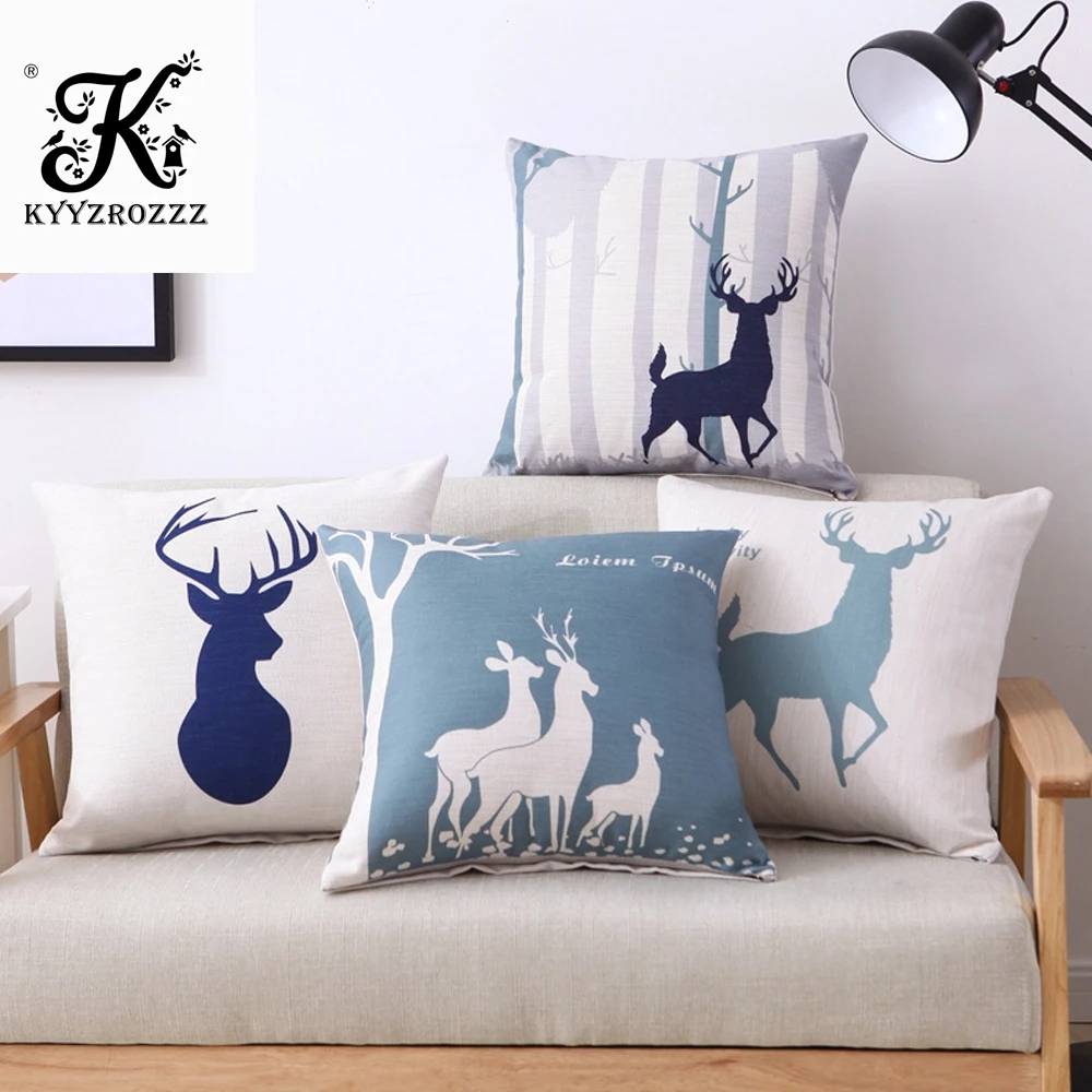 15 34 De Réductionstyle Nordique Coussin Décoratif Oreillers Couverture Gris Coussins Taie Bleu Cerf Géométrique Coussins Couverture Pour Canapé