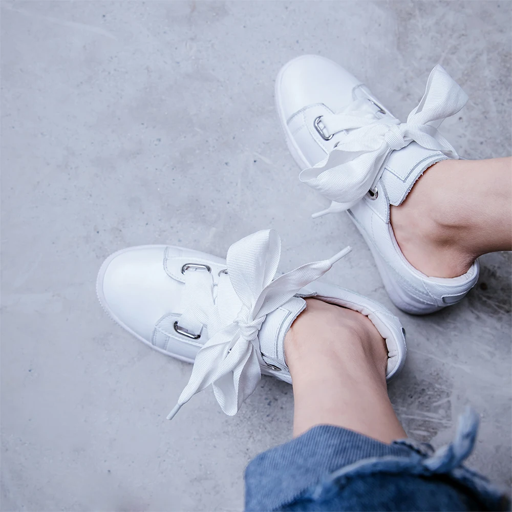 Bimolter Fashion Genuine Leather and Sheep Suede Vulcanize Shoes Female Ribbon Casual Comfortable White Shoes Sneakers LFEA022 Women's Shoes