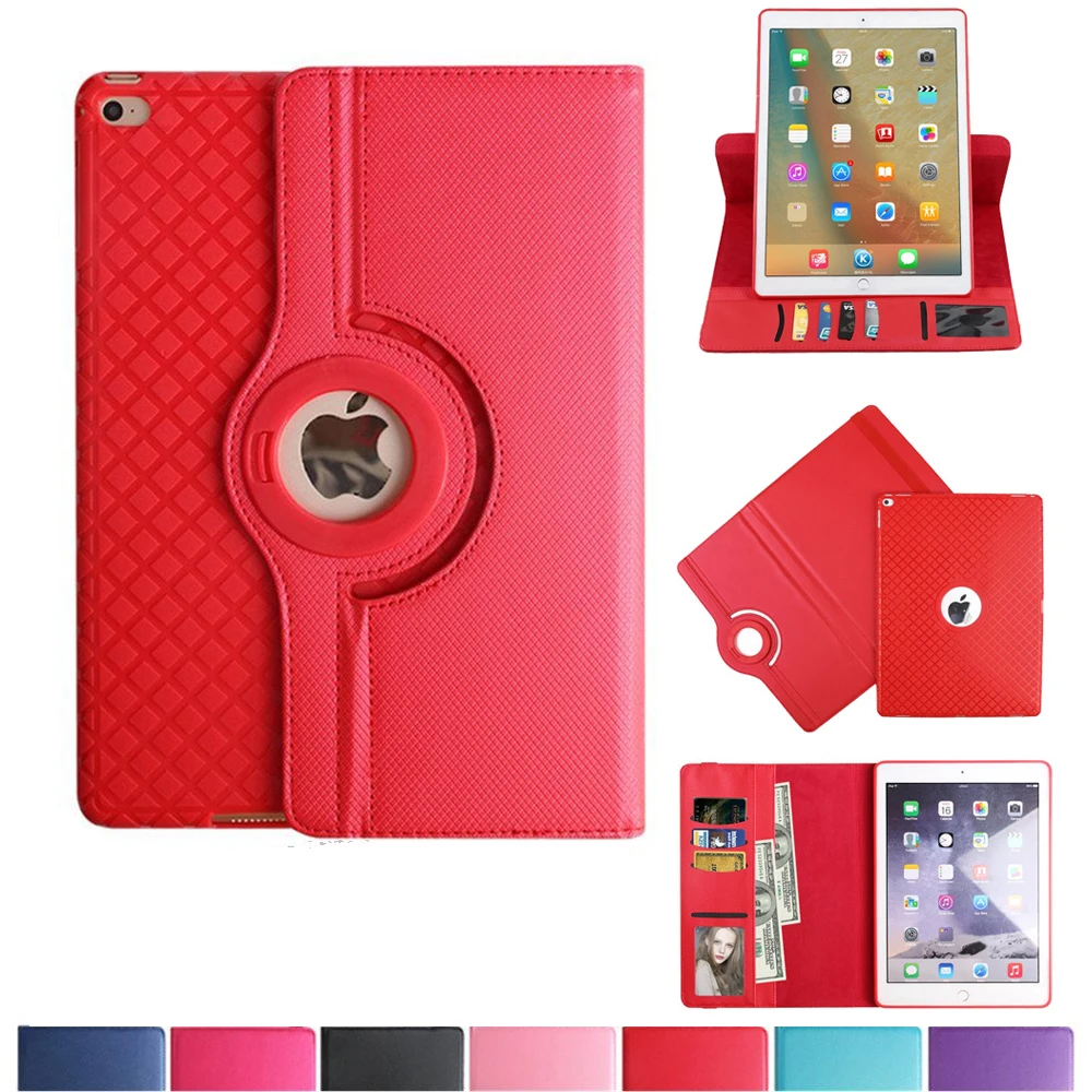 

360 Rotating Case For iPad Air 2, PU Leather Flip Stand Detachable Soft TPU Back Auto Sleep Awake Smart Tablet Cover For iPad 6