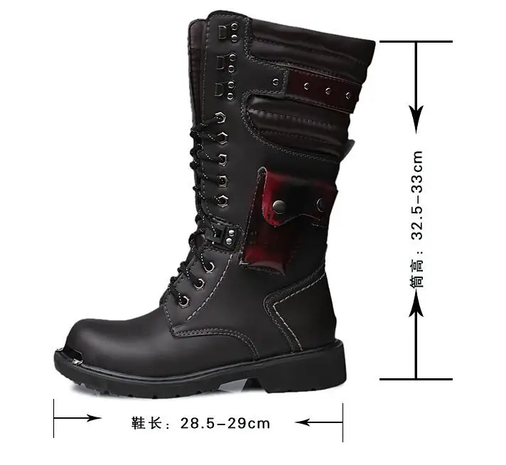 Осенние Высокие Топы в британском стиле; кожаные военные ботинки на шнуровке; Повседневная модная мужская обувь черного цвета; большие размеры