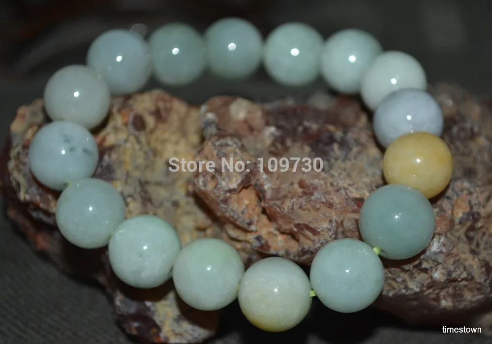 

00982 ROYAL Natural A Jadeite Jade 14mm Bead Big Fortun Bracelet