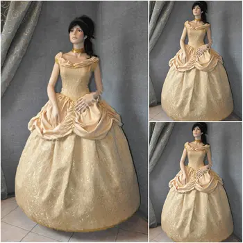 

New!Gold Vintage Costumes Victorian Dresses 1860s Civil War Southern Belle dress Marie Antoinette dresses US4-36 C-705