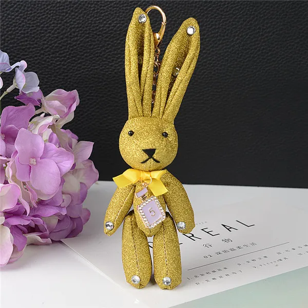 19cm Glitter Rivets, matte, diamonds, long ears Rabbit Doll Baby Soft Plush Stuffed&Plush Animal keychain toys - Цвет: 8