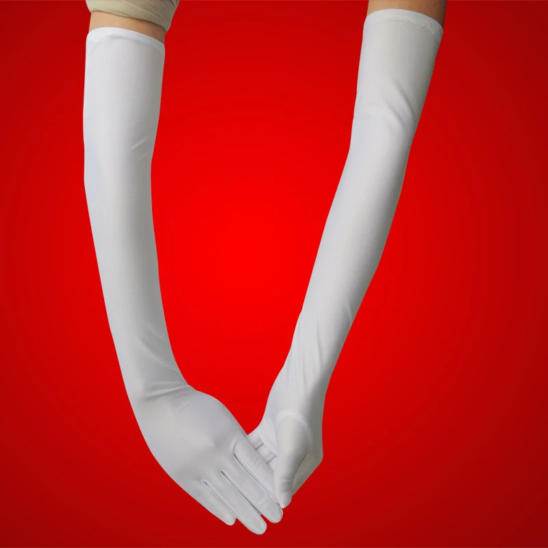 

Free shipping 2pairs Elastic spandex etiquette gloves white long design sunscreen anti-uv thin wedding arm sleeve