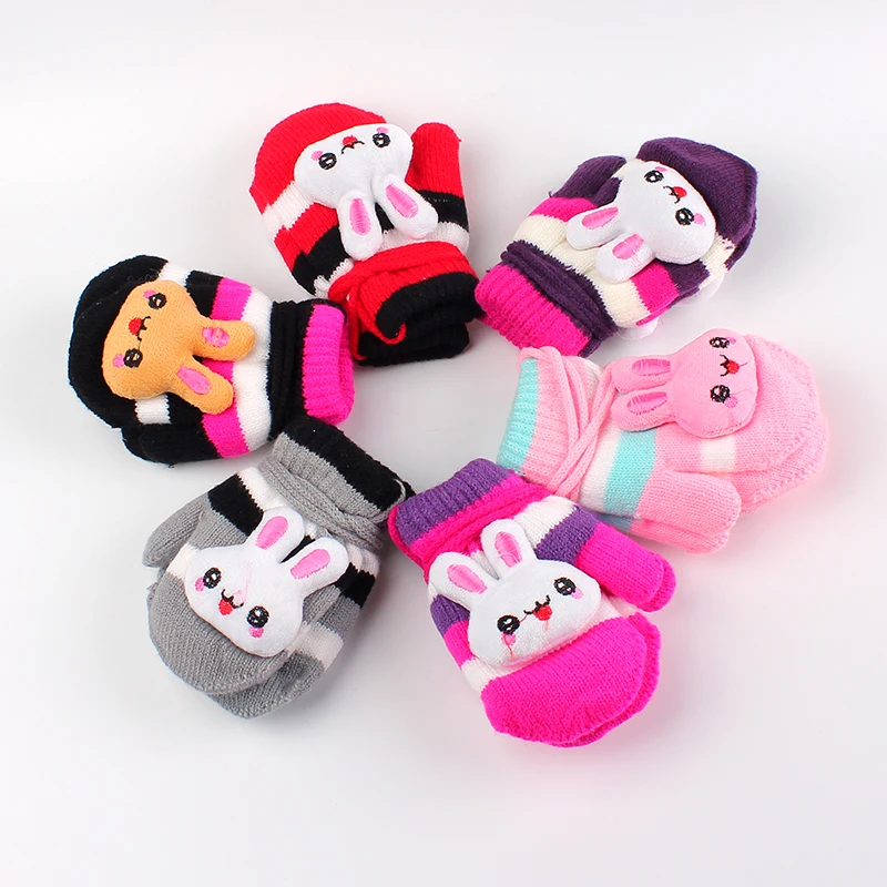 Fashion Children Gloves Mittens Kids Cute Animal Rabbit Knit Wool Glove