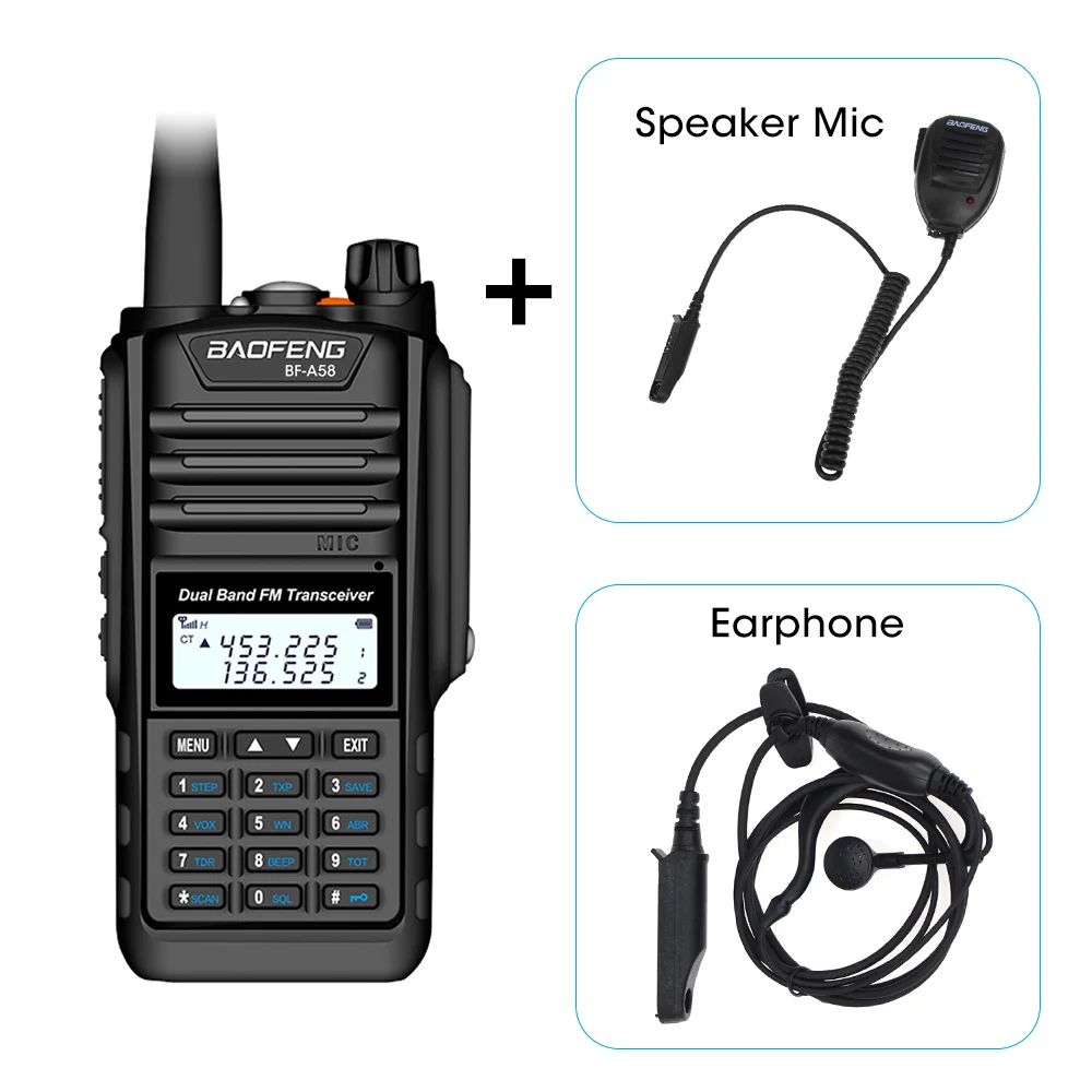 Baofeng BF-A58 портативная рация IP68 Водонепроницаемый 128CH двухдиапазонный UHF VHF двухстороннее радио Ручной fm-приемопередатчик CB Ham радиостанция - Цвет: add 2 PCS