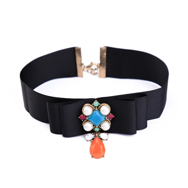 Unique Wide Ribbon Choker Handmade Floral Charm Bow Choker Necklace