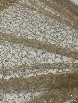 

Newest Sophia-3.1706 african tulle mesh fabric sparkly glued glitter sequins lace fabric for party dress