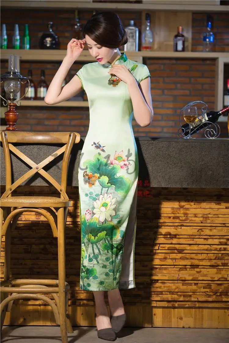 Винтаж китайский Стиль Для женщин вечерние платье сексуальный длинный тонкий атлас Cheongsam Лето традиционный цветок Qipao S M L XL XXL 020803