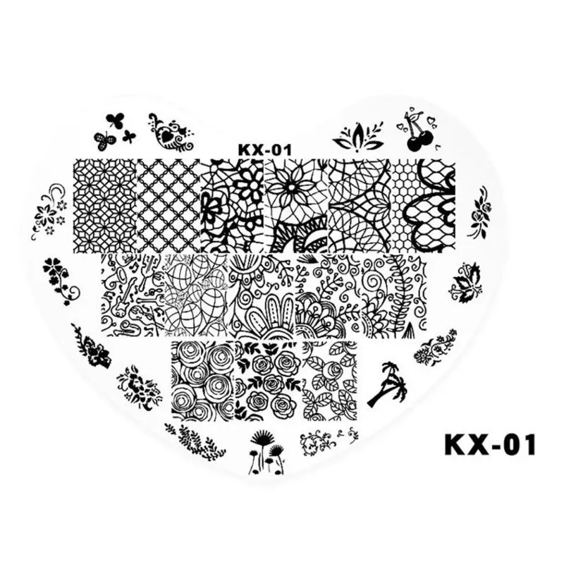 

Heart Nail Art Stamp Template Flower Vine Leaves Image Pattern Printing Plate for Manicure Stencil Tool Beauty Tool T77
