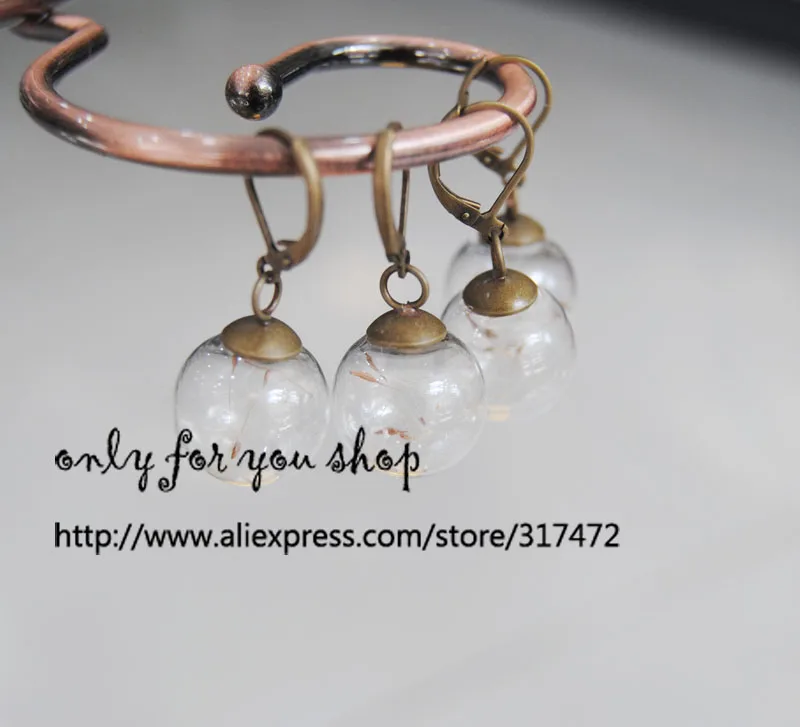 

50pcs 16mm glass Globe Dandelion dangle earrings, glass vial brass earrings,handmade Dandelion french earrings(finished earring)