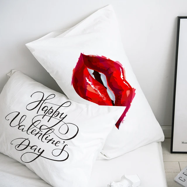 Funda de almohada personalizada, 50x70, 50x75, 50x80, 70x70, funda de  almohada decorativa a rayas, ropa de cama con labios rojos para boda, envío  directo - AliExpress