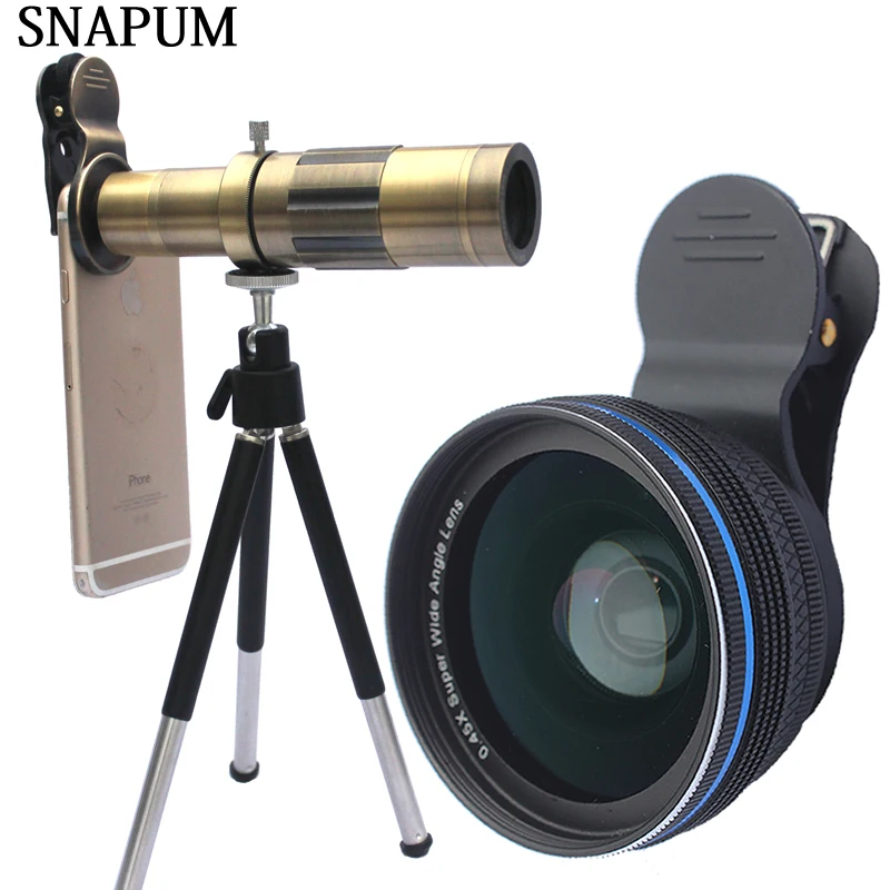 

SNAPUM mobile phone 12x 18x 20x telescope + 0.45x wide lens + 10x macro 3 in 1 lenses For Huawei oppo vivo iphone samsung