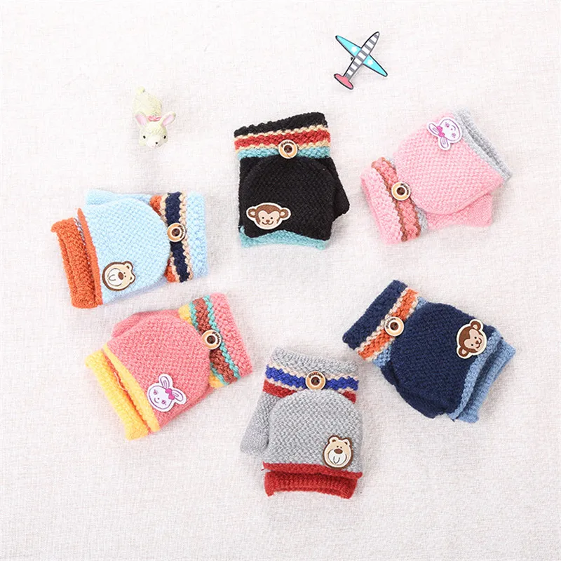 Toddler Baby Cute Thicken Hot Fingerless Gloves Kids Winter Warm Gloves Baby Knitted Mittens Baby Girls Boys Warm Gloves Toddler Knitting Mittens (4)