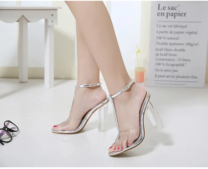 Eilyken/ г. Новые женские босоножки из ПВХ пикантные прозрачные туфли на высоком каблуке с ремешком на щиколотке, сандалии для вечеринок женская обувь размер 35-42