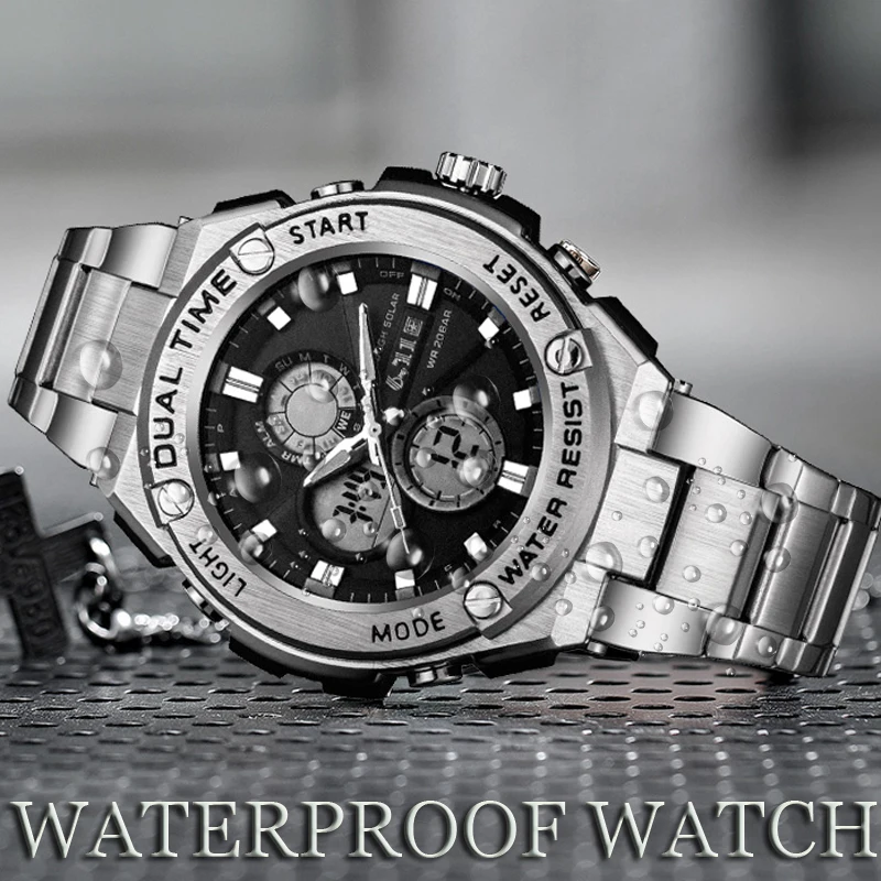 6,11 мужские s новые модные часы со стальным ремешком многофункциональные светящиеся Двухъядерные водонепроницаемые наружные мужские часы мужские спортивные часы