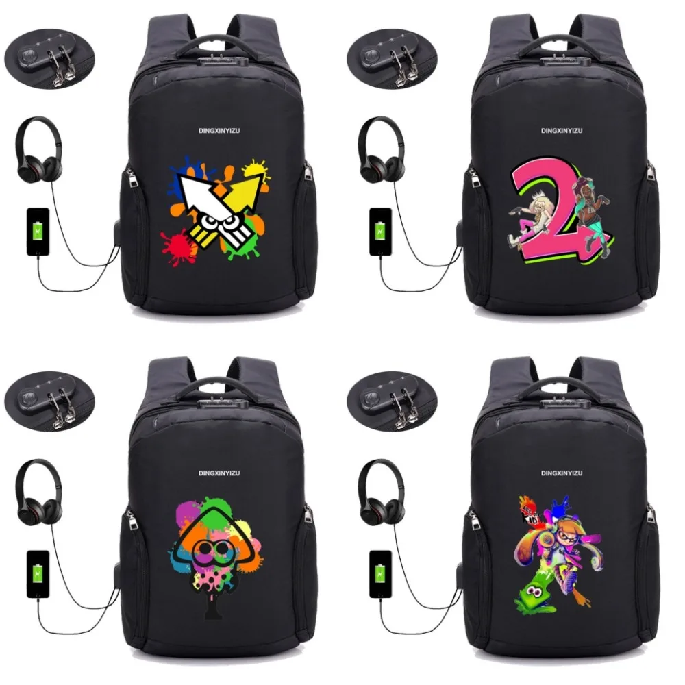 

Game Splatoon backpack USB Charge Laptop Backpack Waterproof Notebook Computer Bag men women travel Rucksack 32 style