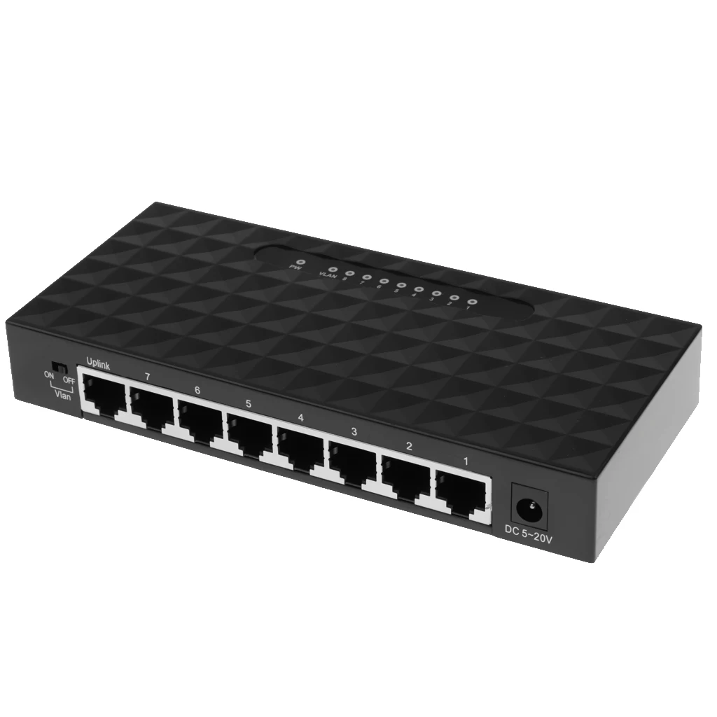 8 Port Gigabit Switch 10/100/1000Mbps RJ45 LAN Ethernet Fast Desktop Network Switching Hub Without Power Adapter Black