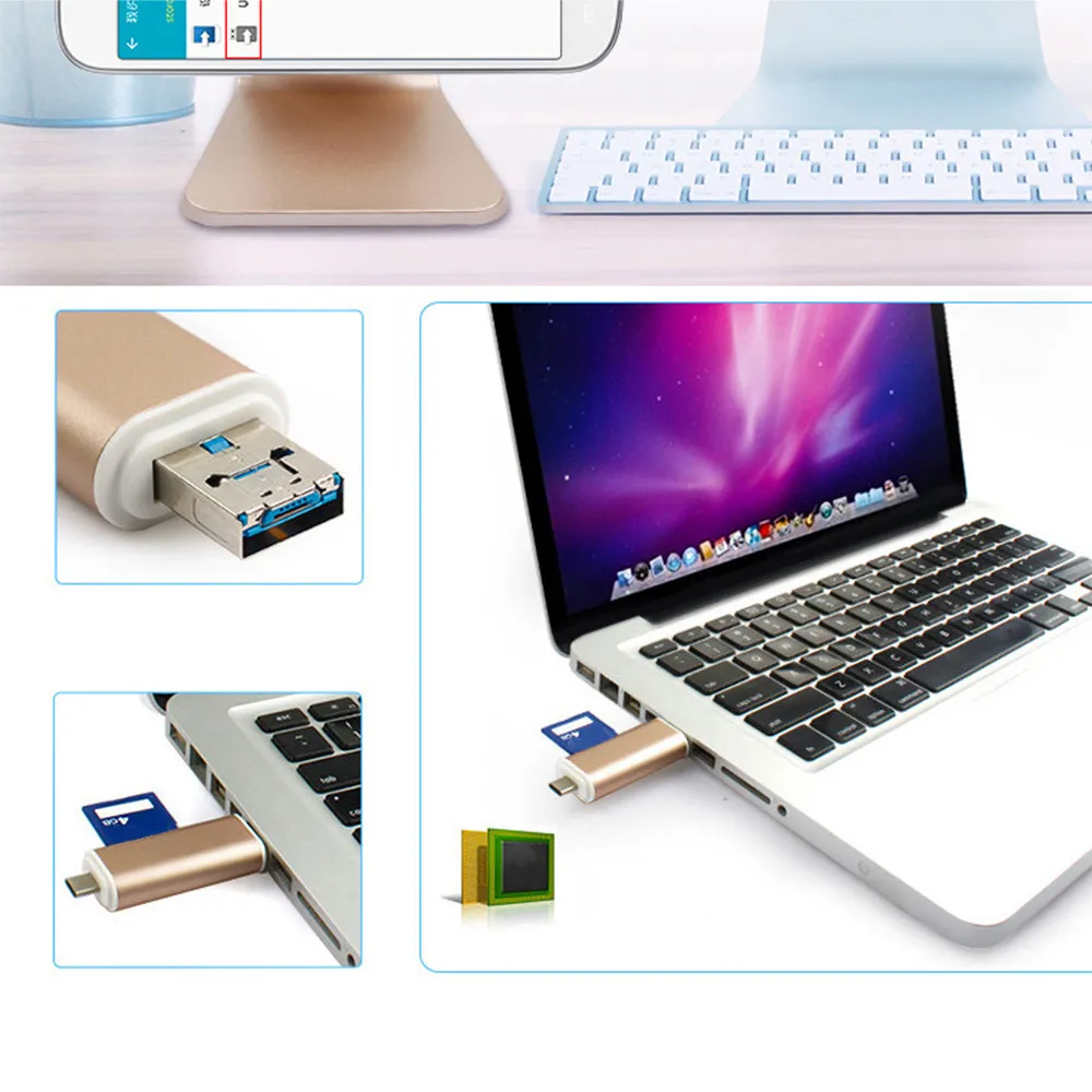 VOBERRY 3-в-1 USB 2,03 Inch 1 C миниатюрный USB Комбинации к 2 слота памяти SD считыватель карт otg портативный считыватель карт