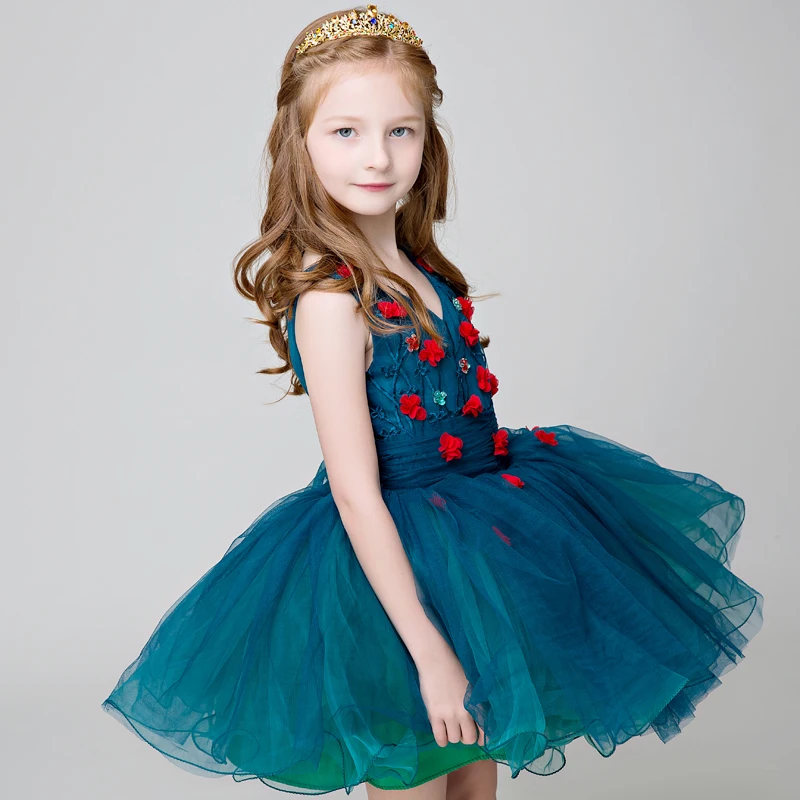 

High Quality Tulle Flower Girl Dresses For Weddings Girls Party Princess Ball Gown Appliques V-neck First Communion Gown