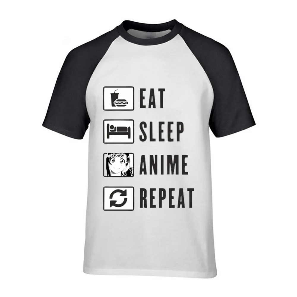 Eat Sleep аниме Repeat смешные мужские футболки Anime Design Cotton Camiseta Homme высокое качество