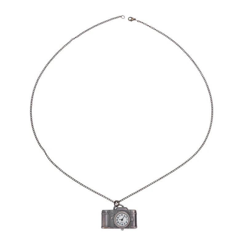

NEW-Antique Bronze Camera Design Pendant Pocket Women Quartz Watch Necklace