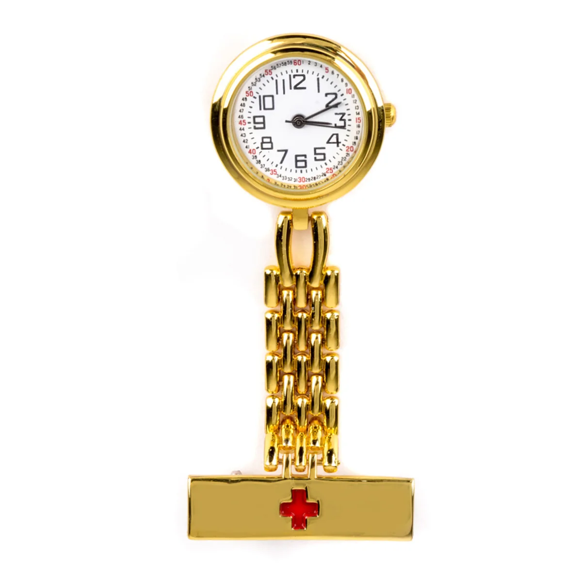 Shellhard 1pc Round Dial Red Cross Nurse Watches  3 Colors Brooch Fob Quartz Nurse Clip on Hanging Medical Pocket Watch