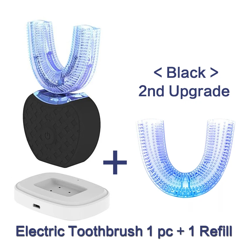 U-образная автоматическая электрическая зубная щетка интеллектуальная звуковая электрическая зубная щетка для отбеливания зубов второго поколения щетка для замены головы - Цвет: black