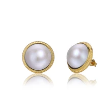 Big Round Pearl Earrings 18K Gold 925 Sterling Silver Stud Earrings White/Blue Real Natural Freshwater Pearl Earrings For Women Big Round Pearl Earrings 18K Gold 925 Sterling Silver Stud Earrings White/Blue Real Natural Freshwater Pearl Earrings For Women