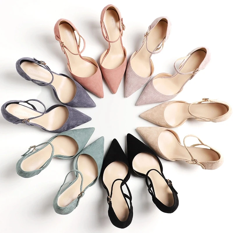 Shoes Woman 2019 New Summer 8cm High Heels Shoes Women Office Ladies Elegant Flock Ankle Straps Female Sandals Casual Shoes Pump