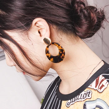 

Hot Sale Double Round Gold Leopard Stud Earrings Punk Geometric Resin Earrings For Party Wedding Jewelry 2018 E4105