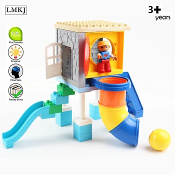 

Diy Balls Slide in Tube Curve Straight Pipe Accessories Duploe Building Blocks Bricks Duploed Toys For Children Kids Gift