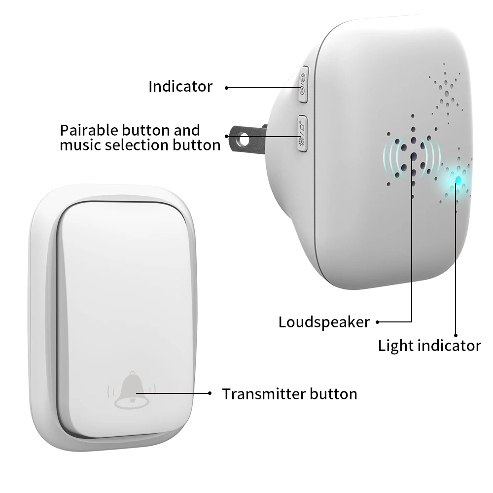 Wolf-Guard QX002 Wireless Waterproof Doorbell Home Security Welcome Self-Powered LED Indicator Smart Chimes Door bell 38 Songs