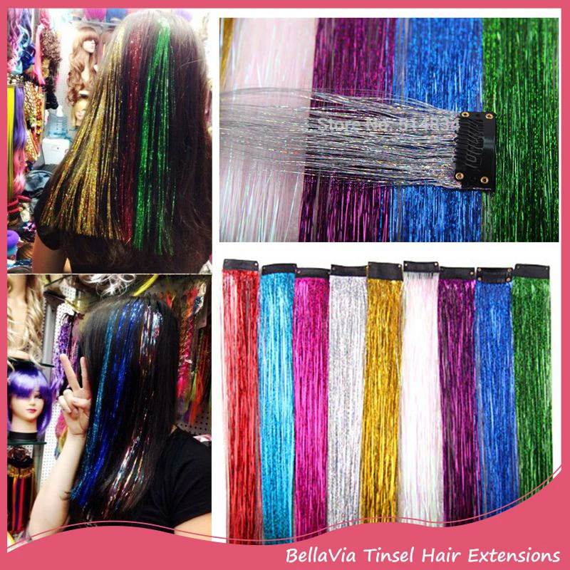 20pcs/lot 16Inch BellaVia Tinsel Hair Extensions Bling String 3D