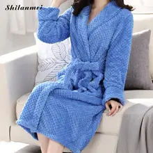 Для женщин мужчин фланель ванной Халат пижамы осень зима Мягкие плюшевые пара толстый теплый женский кимоно