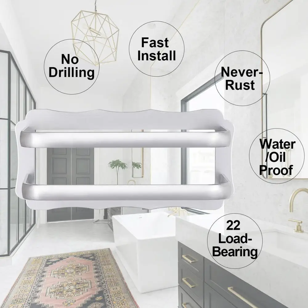 

Shower Caddy Basket Self Adhesive Bathroom Shelves for Shampoo Conditioner Space Aluminum Rust Proof No Drilling Easy To Stall