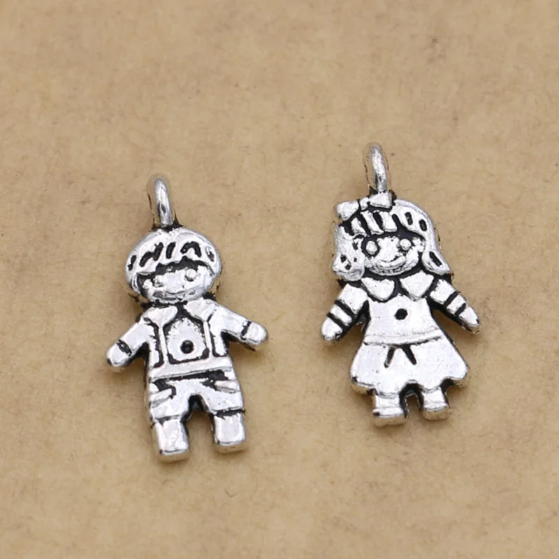 JAKONGO Antique Silver Plated Girl Boy Charms Pendants Jewelry Findings